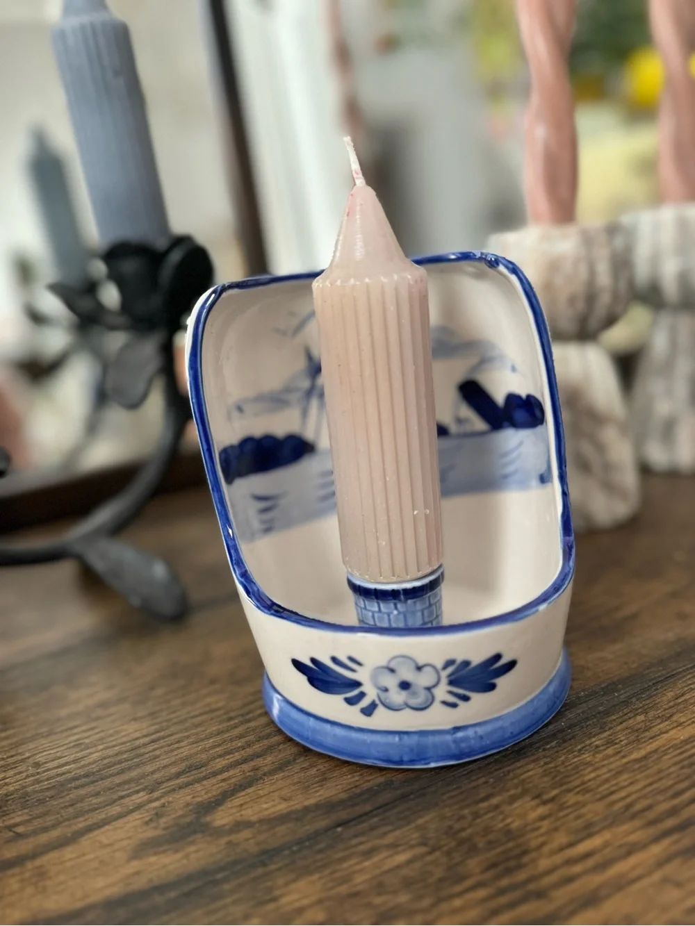 Vintage Delfts Blue Hand Painted Candle Holder 5